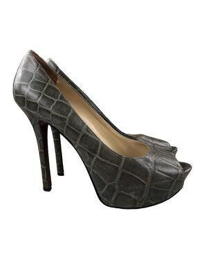 Enzo Angiolini Womens Size 9.5M Tanen Grey Leather Croc Peep Toe High Heel Pumps
